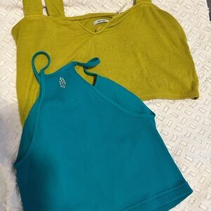 Bundle FP Movement & UO Cropped Tank Tops Large Blue Teal Chartreuse Green